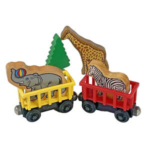 Thomas Wooden Railway Vtg 1996 Circus Zoo Animals Open Boxcars/Trailers Lot of 6